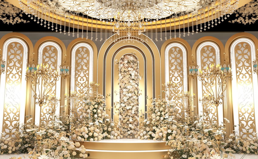 普洱香槟色调婚礼堂效果展示